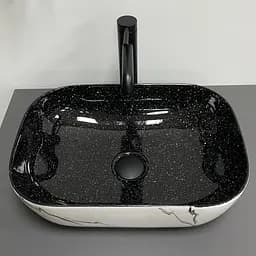 Умивальник VBI Ravenna white black marmo накладний VBI-011230, Чорний матовий - мініатюра 3