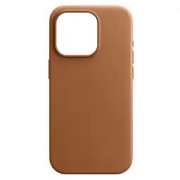 Кожаный чехол-панель для Apple iPhone 15 Pro, FAKE Leather Case, коричневый, искусственная кожа, премиальный, противоударный, защита всего корпуса, с мягкой подкладкой, поддержка MagSafe и беспроводной зарядки, ArmorStandart (ARM76300)