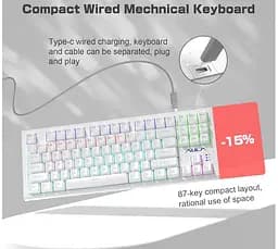 Клавиатура игровая механическая Aula Mechanical F-3032 White keycaps + 21 Yellow keys KRGD Brown - мініатюра 9
