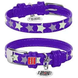 Нашийник для собак Waudog Glamour шкіряний з QR паспортом, візерунок Зірочка, світиться/світловідбивний, XS, Ш 15 мм, Дов 27-36 см (4823089301235)
