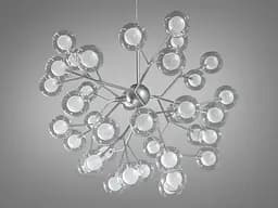 Вишукана люстра на кухню "Світлячок", 36 ламп, хром сатин