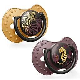 Пустышка силиконовая Lovi Jungle Vibes Girl, динамическая, 6-18 мес, 2 шт., коричневый с желтым (22/903girl)