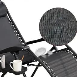 чорний Садове Крісло Шезлонг до 120 кг Складаний Шезлонг для Дачі Zero Gravity XXL (з підстакаником) - мініатюра 6