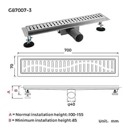 Душовий канал Gappo G87007-3 70x700 мм нержавіюча сталь - мініатюра 6