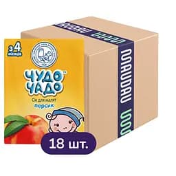 Упаковка сока Чудо-Чадо Персик с мякотью и витамином С 3.6 л (200 мл х 18 шт.)