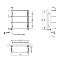 Рушникосушарка електрична Kroner Скоба ДС08ER 600x500/4 ЕR CV023832, Хром, Праве - мініатюра 2