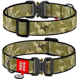 Нашийник для собак Waudog Nylon з QR-паспортом, Мілітарі, металевий фастекс, XXL, 46-70х2,5 см