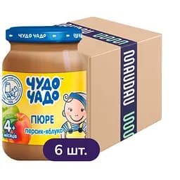 Упаковка пюре Чудо-Чадо Персик і яблуко з цукром 1.02 л (170 мл х 6 шт.)