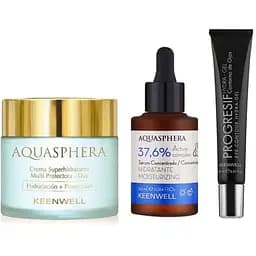 Набор для лица Keenwell Aquasphera увлажняющий: дневной крем + сыворотка + гель для глаз