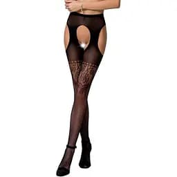 Еротичні колготки-бодістокінг Passion S017 black імітація ажурних панчох та поясів S/M/L