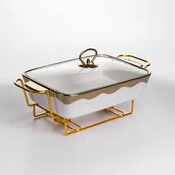 Мармитница фарфоровая Yiwu 1.5 л на металлической подставке с подогревом 35.5х19х15.5 см мармит для первых блюд HNG-112-13