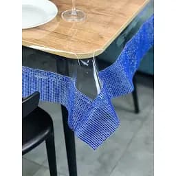 Скатертина силіконова з синьою стразовою стрічкою 340х130 см