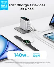 Мережевий зарядний пристрій Anker Laptop GaN Charger 140W 3xUSB-C PD3.1 & 1xUSB-A w Display and Cable Silver (7121461) - мініатюра 3