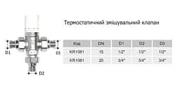 Клапан триходовий Karro KR1081 змішувальний термостатичний 1/2" 30412 - мініатюра 2