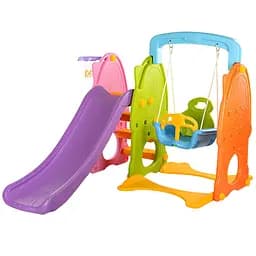 Детская горка-качели BAMBI B0903-4 с баскетбольным кольцом, ш160-в124-д187см, фиолетовая