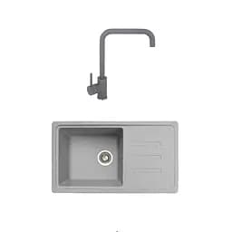 Гранітна мийка з краном прямокутна WIZ № 14 780х435 мм (Сіра)