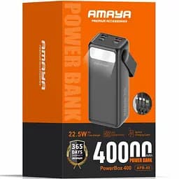 Портативний ЗП Power Bank Amaya APB-40 22.5W flashlight with cable 40000 mAh Black - мініатюра 2