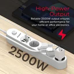 Мережевий фільтр Power filtr 2.0м Energizer 4 розетки, 4xUSB 3.4A, з заземленням білий (EPB2500W00EU) - мініатюра 5