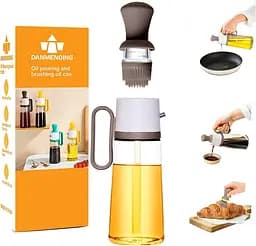 Диспенсер дозатор для масла уксуса соуса стеклянная бутылка с силиконовой щеткой 2в1 630 мл, Danmenqing Коричневый 85106