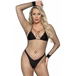 Бодістокінг у велику сітку Leg Avenue Long Sleeved Bodystocking One Size Black, довгий рукав