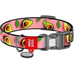 Нашийник для собак нейлоновий Waudog Nylon з QR паспортом малюнок Авокадо на рожевому XL 