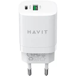 Зарядний пристрій Havit HV-UC30 GaN 30W USB+USB-C white (HV-UC30) - мініатюра 2