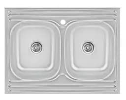 Кухонна мийка на дві чаші 790x480x180 мм + сифон Wezer 7848(08) Satin, Satin