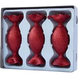 Набір ялинкових іграшок цукерки Linhai 3 шт 3.5х10 см червоний присипка скло (390151-10)