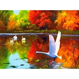 Алмазна мозаїка зі стразами на підрамнику Осінь і Лебідь 40*50 см