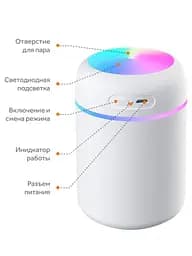 Портативний світлодіодний ультразвуковий зволожувач повітря Humidifier H2O 300 мл білий - мініатюра 5