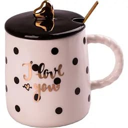 Чашка керамическая Happy Life Love с крышкой и ложкой белая 400 мл HPCY8263W