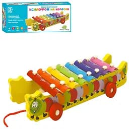 Ксилофон деревянный, 8 тонов, каталка на шнуре, 2 палочки (в ассортименте)