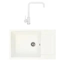 Гранітна мийка з краном прямокутна WIZ № 2 780х500 мм (Біла)