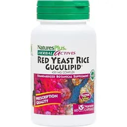 Натуральна добавка Natures Plus Herbal Actives Red Yeast Rice Gugulipid, 60 капсул