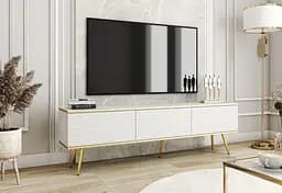 Тумба під телевізор Perfect Home Оро / Oro 3-дверна з золотими ніжками RTV175 MDF Білий (PFH-091341)