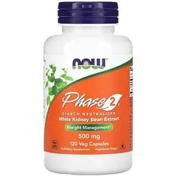Натуральна добавка Now Phase 2 White Kidney Bean Extract 500 mg 120 вегакапсул