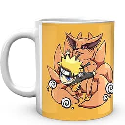 Кружка GeekLand Наруто Naruto Курама и Наруто чиби желтая NA.02.303 330 мл белая