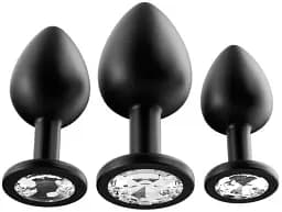 Набір анальних пробок I’MCUM Crystal Harmony Силіконові з кристалом 3 шт Чорний (IM-KGS201_set_bk)