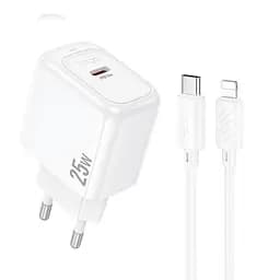 Мережевий зарядний пристрій Hoco CS53A Surplus single port PD25W charger set(C to iP) білий - мініатюра 3