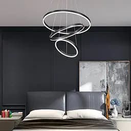 Cучасна люстра на три кільця у чорному каркасі Line.F Діаметр 60+40+20 см