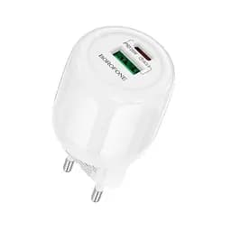 Адаптер сетевой Borofone Lustrous charger BA93A 1USB/1Type-C, 20W/3A, PD/QC|