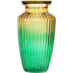 Ваза для цветов Crystal Jane lines стеклянная 21см желто-зеленая (YBCG-240425-49)