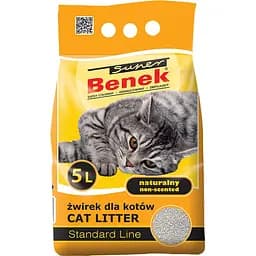 Бентонитовый наполнитель для кошачьего туалета Super Benek Standard Line Natural без запаха 5 л