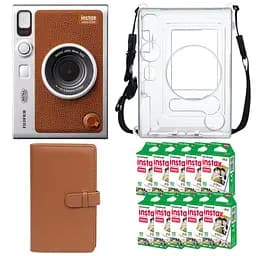 Подарунковий набір камера Fujifilm Instax Mini EVO, Фотопапір 100 шт, Прозорий чохол, Фотоальбом 108 фото Коричневий