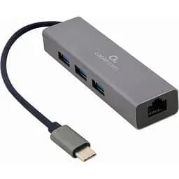 USB-Хаб Cablexpert USB-C 3хUSB3.1 металл, Grey (A-CMU3-LAN-01)