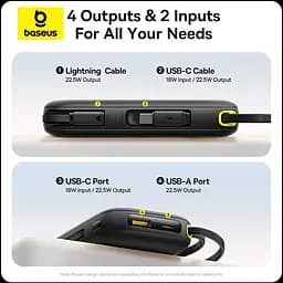 Зовнішній акумулятор Baseus EnerFill FC31 with 2 Built-in Cables 20000mAh 22.5W чорний - мініатюра 6