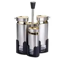 Органайзер набор Condiment Set для специй на подставке с 4 емкостями для специй 10х10х17 см Нержавеющая сталь