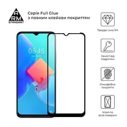 Захисне скло для TECNO Spark 9 Pro (KH7n), Full Glue, 2.5D, на весь екран, глянцеве, загартоване 9H, повне проклеювання по всій поверхні, з чорною рамкою, протиударне, ArmorStandart (ARM64651) - мініатюра 2