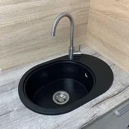 Кухонна мийка Adamant OVALE чорний металік 610x420x180 мм, з крилом 61 см - мініатюра 2
