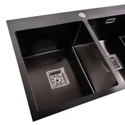 Кухонна мийка Platinum Handmade PVD HDB з нержавіючої сталі 3.0 мм квадратний сифон 78x48x23 см чорна - мініатюра 3
